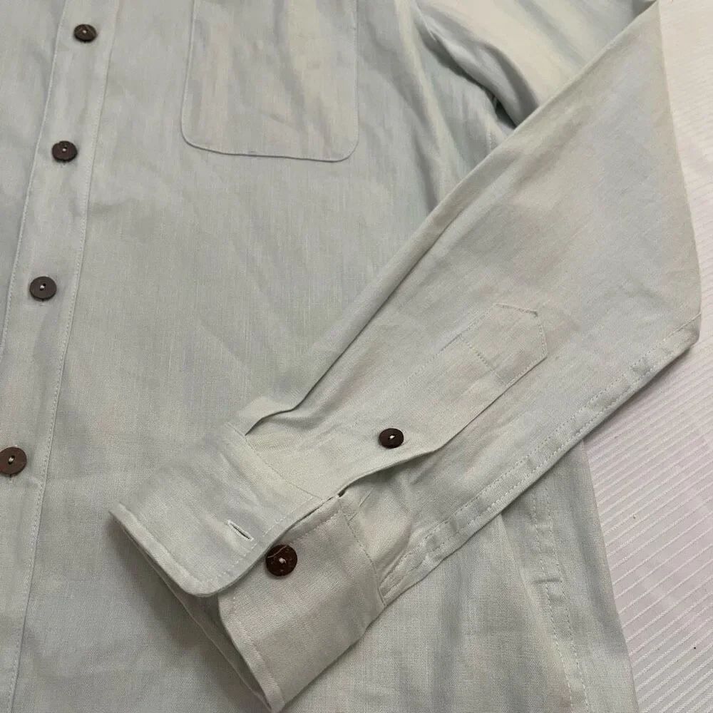 Shore Light Green Linen Men’s Long Sleeve Button Up Shirt Size Medium - Picture 2 of 9
